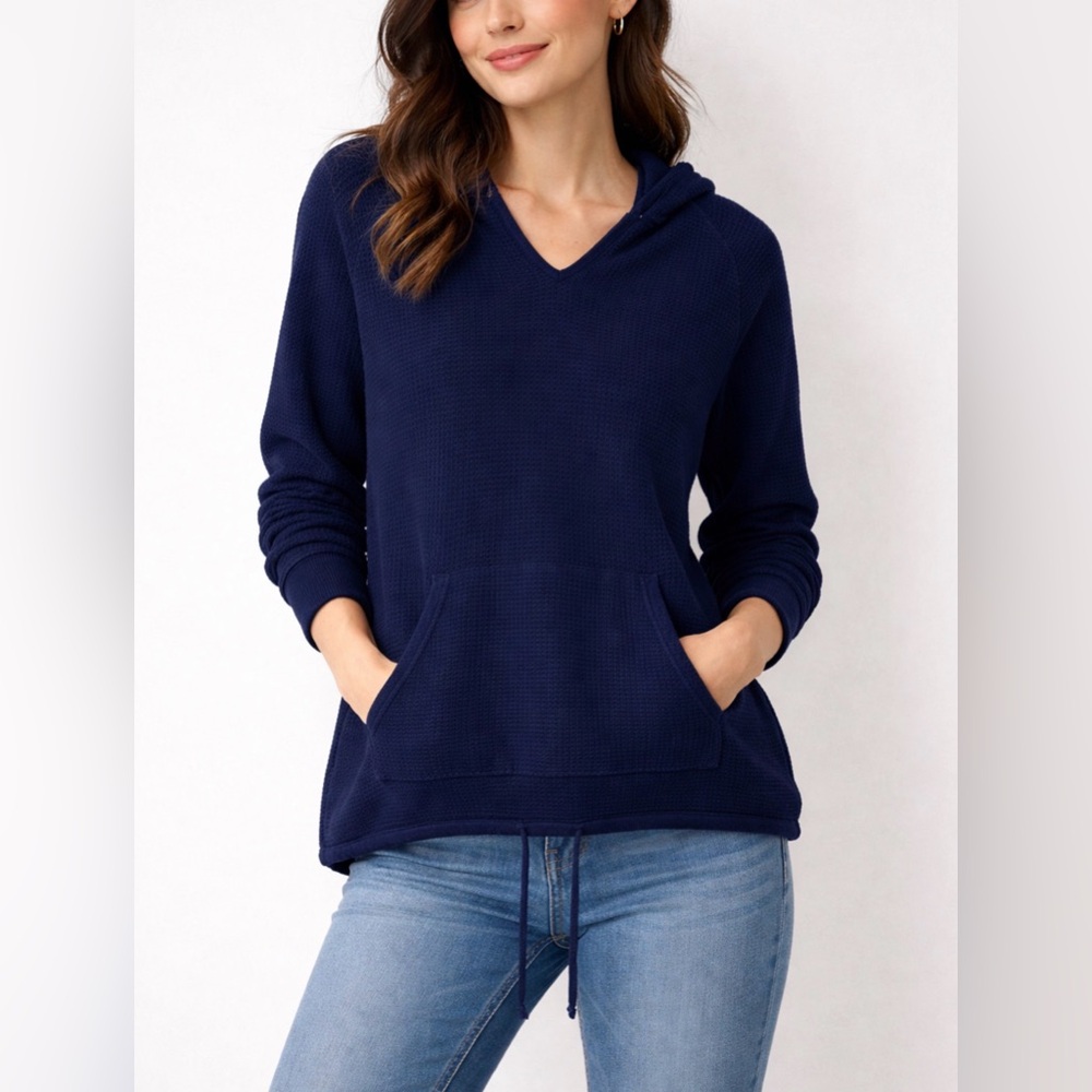 Gap Factory Navy Waffle Knit Hoodie | Casual Cozy Lounge Pullover | Small